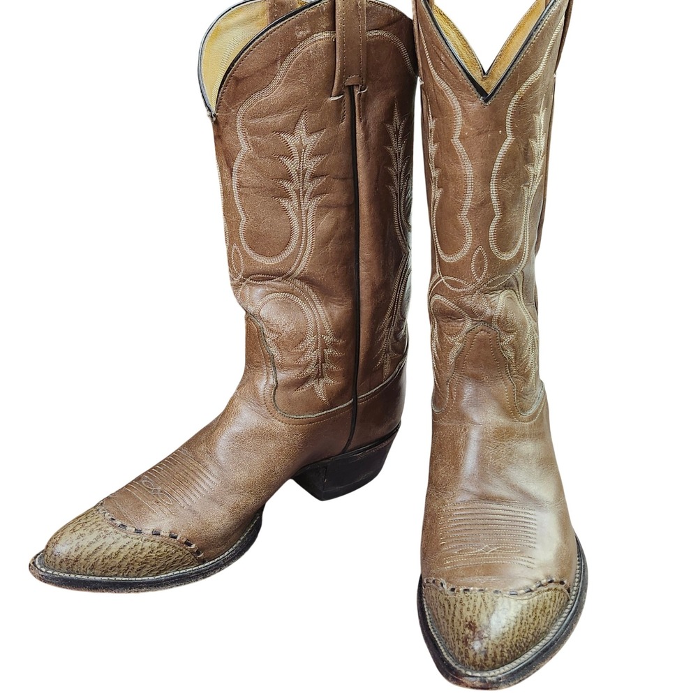 Tony Lama Mens 6815 Tan Leather Western Cowboy Boots Pointed Toe 9.5 D Exotic
